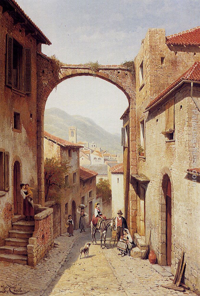 Rue A Narni, Italy painting - Jacques Carabain Rue A Narni, Italy art painting